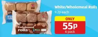 Aldi White/Wholemeal Rolls 6 pack offer