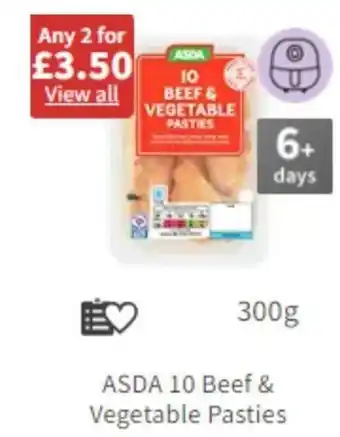 Asda ASDA 10 Beef & Vegetable Pasties 300g offer