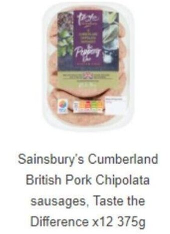 Sainsbury's Sainsbury's Cumberland British Pork Chipolata sausages, Taste the Difference x12 375g offer