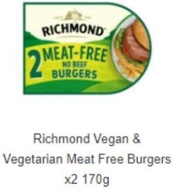 Sainsbury's Richmond Vegan & Vegetarian Meat Free Burgers x2 170g offer