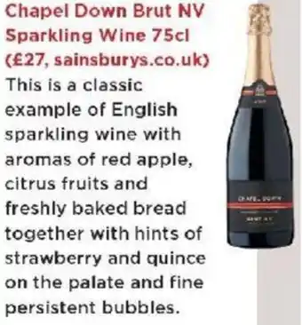 Sainsbury's Chapel Down Brut NV Sparkling Wine 75cl offer