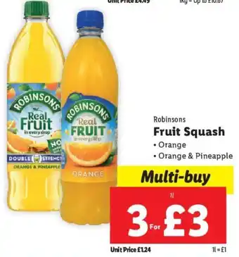 Lidl Robinsons Fruit Squash • Orange • Orange & Pineapple 1L offer