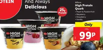Lidl Milbona High Protein Quark • Peach & Passion fruit • Raspberry • Strawberry • Vanilla 200g offer