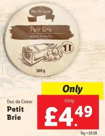 Lidl Duc de Coeur Petit Brie 500g offer