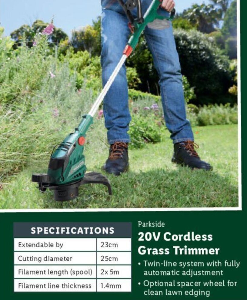 Parkside 20V Cordless Grass Trimmer • Twinline system with fully
