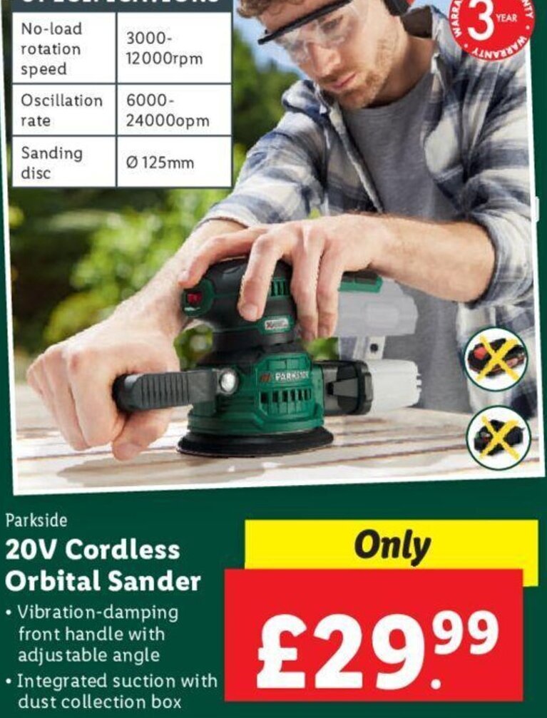 Parkside 20V Cordless Orbital Sander offer at Lidl