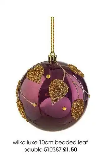 Wilko Luxe 10cm Beaded Leaf Bauble