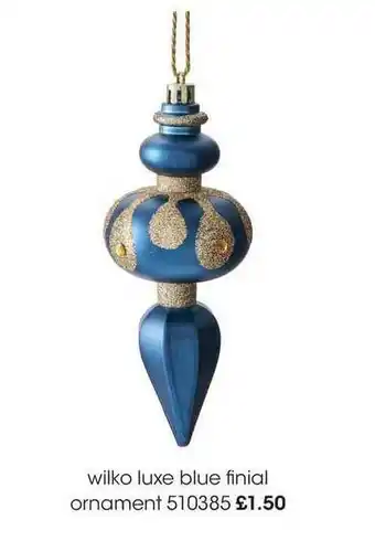Wilko Wilko Luxe Blue Finial Ornament offer