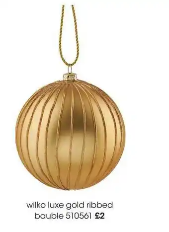 Wilko Luxe Gold Ribbed Bauble