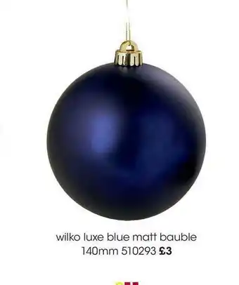 Wilko Wilko Luxe Blue Matt Bauble 140mm offer