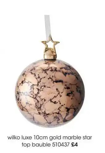 Wilko Wilko Luxe 10cm Gold Marble Star Top Bauble offer