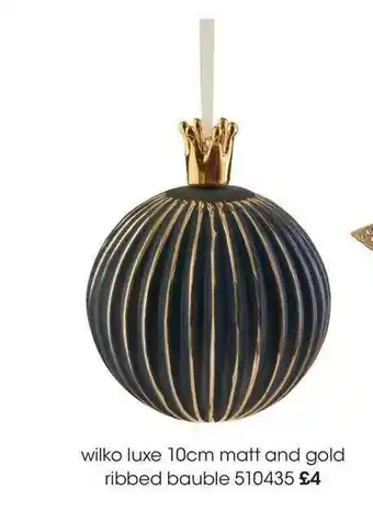 Wilko Wilko Luxe 10cm Matt And Gold Ribbed Bauble offer