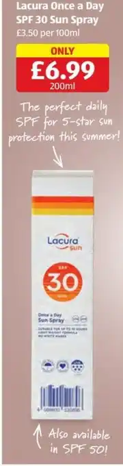 Aldi Lacura Once a Day SPF 30 Sun Spray offer