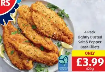 Aldi 4 Pack Lightly Dusted Salt & Pepper Basa Fillets offer