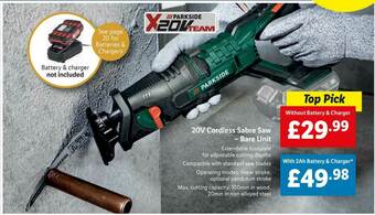 Lidl 20v Cordless Sabre Saw - Bare Unit offer