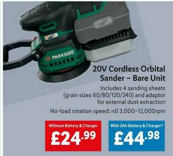 Lidl 20v Cordless Orbital Sander - Bare Unit offer