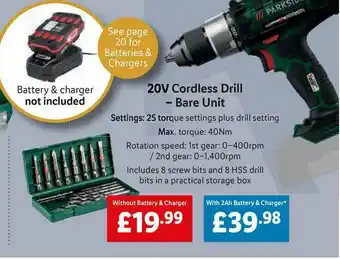 Lidl 20v Cordless Drill - Bare Unit offer