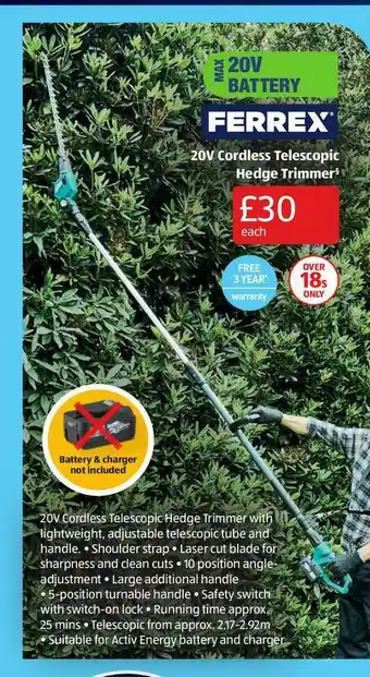 Aldi 20v Cordless Telescopic Hedge Trimmer offer