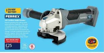 Aldi Ferrex 40v Cordless Angle Grinder offer
