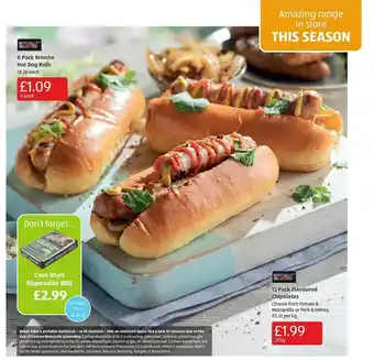 Aldi 6 Pack Brioche Hot Dog Rolls 12 Pack Flavoured Chipolatas offer