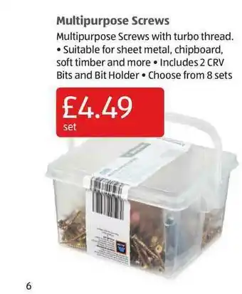 Aldi Multipurpose Screws offer