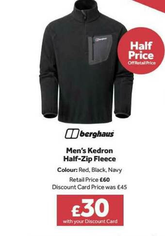 GO Outdoors Berghaus Men's Kedron Half-zip Fleece offer