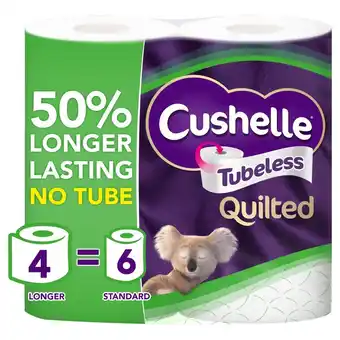 Morrisons Cushelle quilted tubeless toilet tissue 4 rolls offer