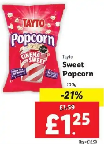 Lidl Tayto Sweet Popcorn 100 g offer