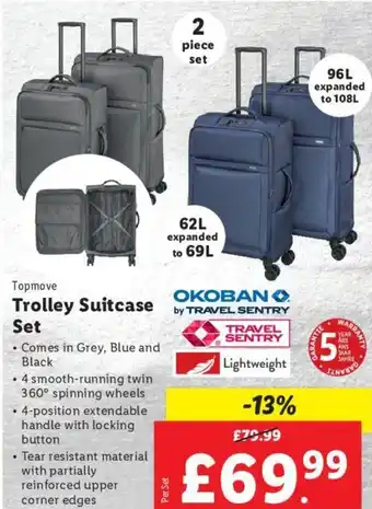 Lidl Topmove Trolley Suitcase Set offer