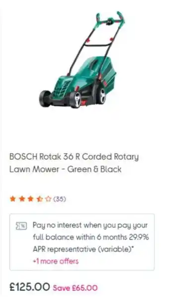 Currys PC World BOSCH Rotak 36 R Corded Rotary Lawn Mower - Green & Black offer