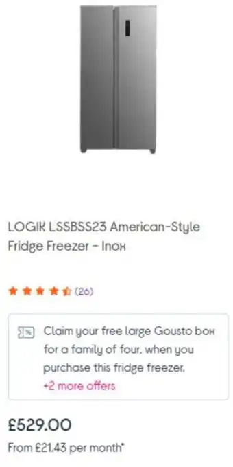 Currys PC World LOGIK LSSBSS23 American-Style Fridge Freezer - Inox offer