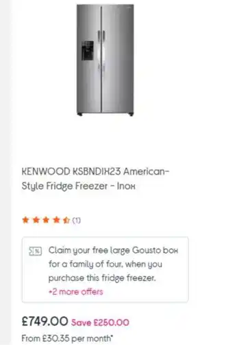 Currys PC World KENWOOD KSBNDIX23 American-Style Fridge Freezer - Inox offer