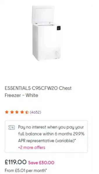 Currys PC World ESSENTIALS C95CFW20 Chest Freezer - White offer