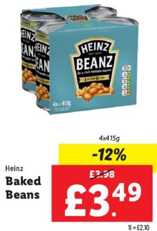 Heinz Baked Beans 4x415g offer at Lidl