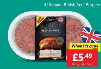 Lidl 4 Ultimate British Beef Burgers offer