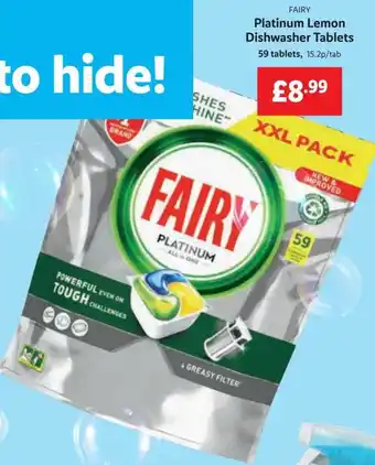 Lidl FAIRY Platinum Lemon Dishwasher Tablets 59 tablets offer