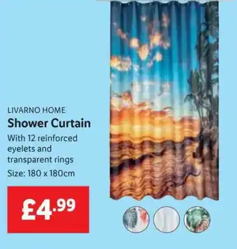 Lidl LIVARNO HOME Shower Curtain With 12 reinforced eyelets and transparent rings Size: 180 x 180cm offer
