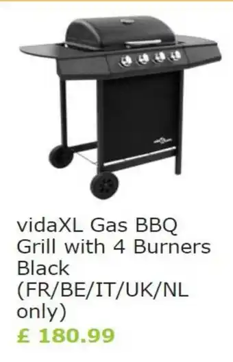 Vida XL VidaXL Gas BBQ Grill with 4 Burners Black (FR/BE/IT/UK/NL only) offer