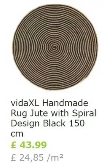 Vida XL VidaXL Handmade Rug Jute with Spiral Design Black 150cm offer