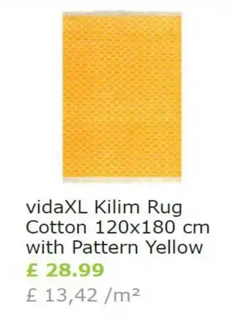 Vida XL VidaXL Kilim Rug Cotton 120x 180cm with Pattern Yellow offer