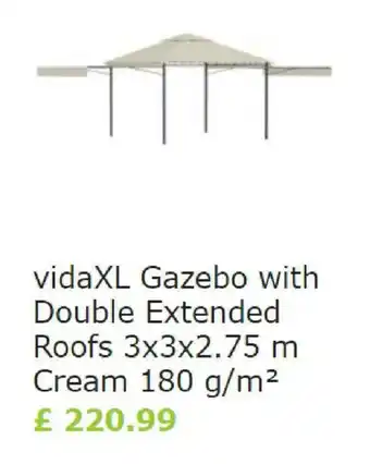 Vida XL VidaXL Gazebo with Double Extended Roods 3x3x2.75m Cream 180 g/m offer