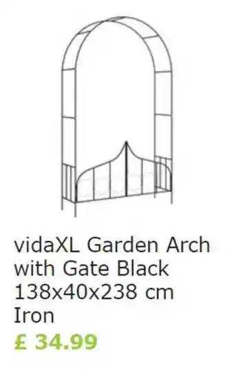 Vida XL VidaXL Garden Arch with Gate Black 138x40x238cm Iron offer