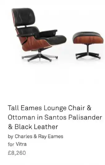 Heal's Tall Eames Lounge Chair & Ottoman in Santos Palisander & Black Leather offer