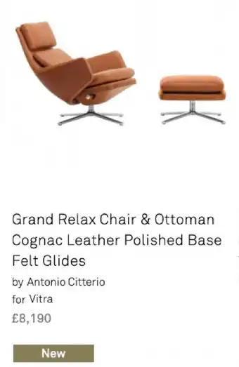 Heal's Grand Relax Chai & Ottoman Cognac Leather Polished Base Felt Glides offer