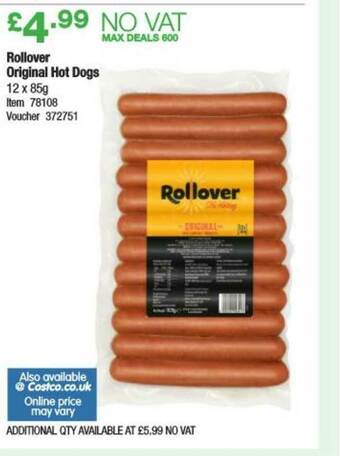 Costco Rollover Original Hot Dogs offer