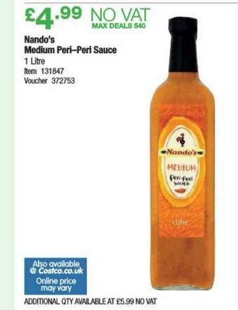 Costco Nando's Medium Peri-peri Sauce offer