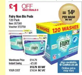 Costco Fairy Non Bio Pods offer