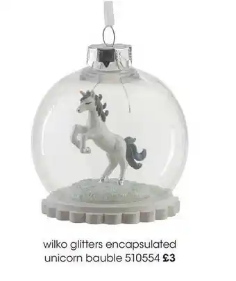 Wilko Wilko Glitters Encapsulated Unicorn Bauble 510554 offer