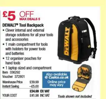 Costco Dewalt Tool Backpack offer