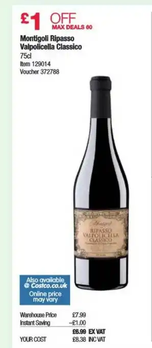 Costco Montigoli Ripasso Valpolicella Classico offer